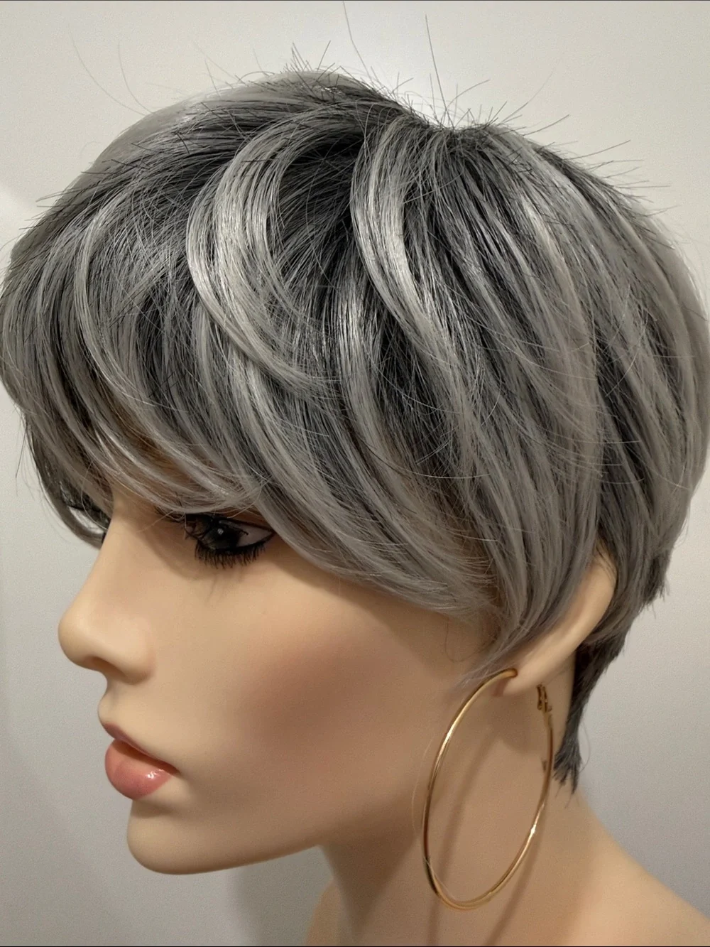 HAIR Pixie Cut with Bangs Free Part Silver/Gray/White